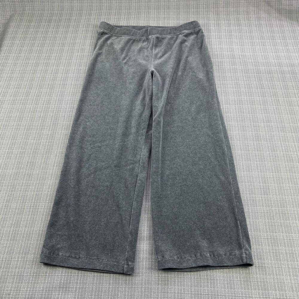 Ralph Lauren LRL Pants Womens Large Grey Velour Pull On Cropped Wide Leg Comfort
